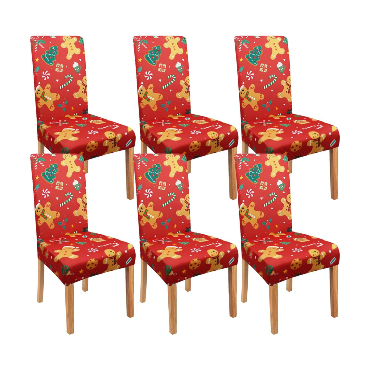Red Christmas Chair Covers Set of 6,Winter Gingerbread Christmas Tree Snowflake Chair Protectors,Elastic Removable Washable Dining Chair Covers for Winter Christmas Kitchen Dining Room Holiday Decor