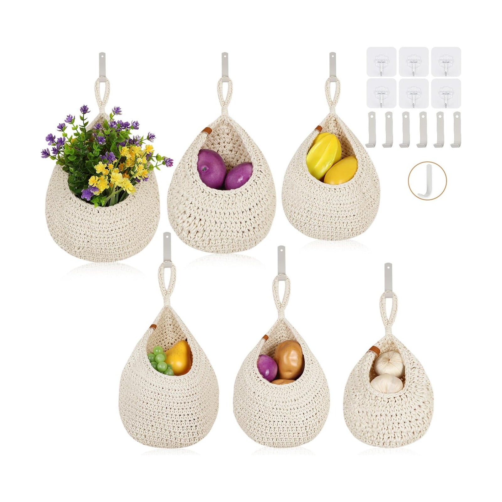 Boho Wall Hanging Basket / White / Set of 6