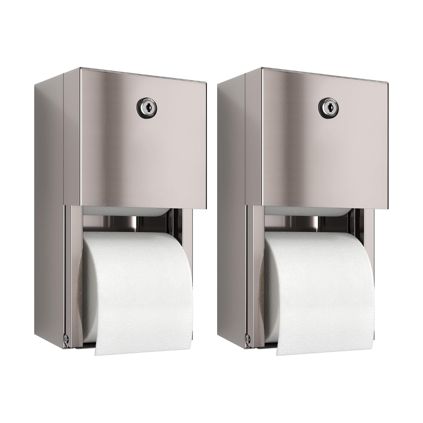 Commercial Toilet Paper Dispenser (2-Pack), 2 Roll Stainless Steel Toilet Paper Holder. Wall Mount, Locking Tissue