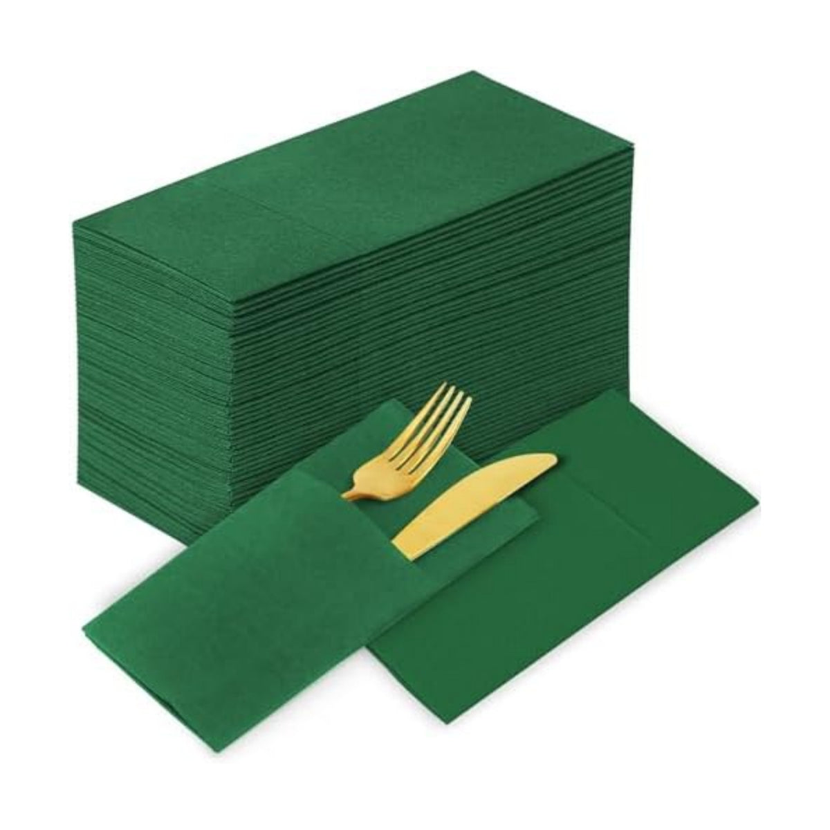 KAMMAK Green Napkin Disposable Cloth Like Dinner Paper Napkins with Pocket 100 Pack Folded Guest Hand Towel for Party Decoration, Wedding Reception, Bathroom, Kitchen, Hotel (16.5 x 16.5 inch)
