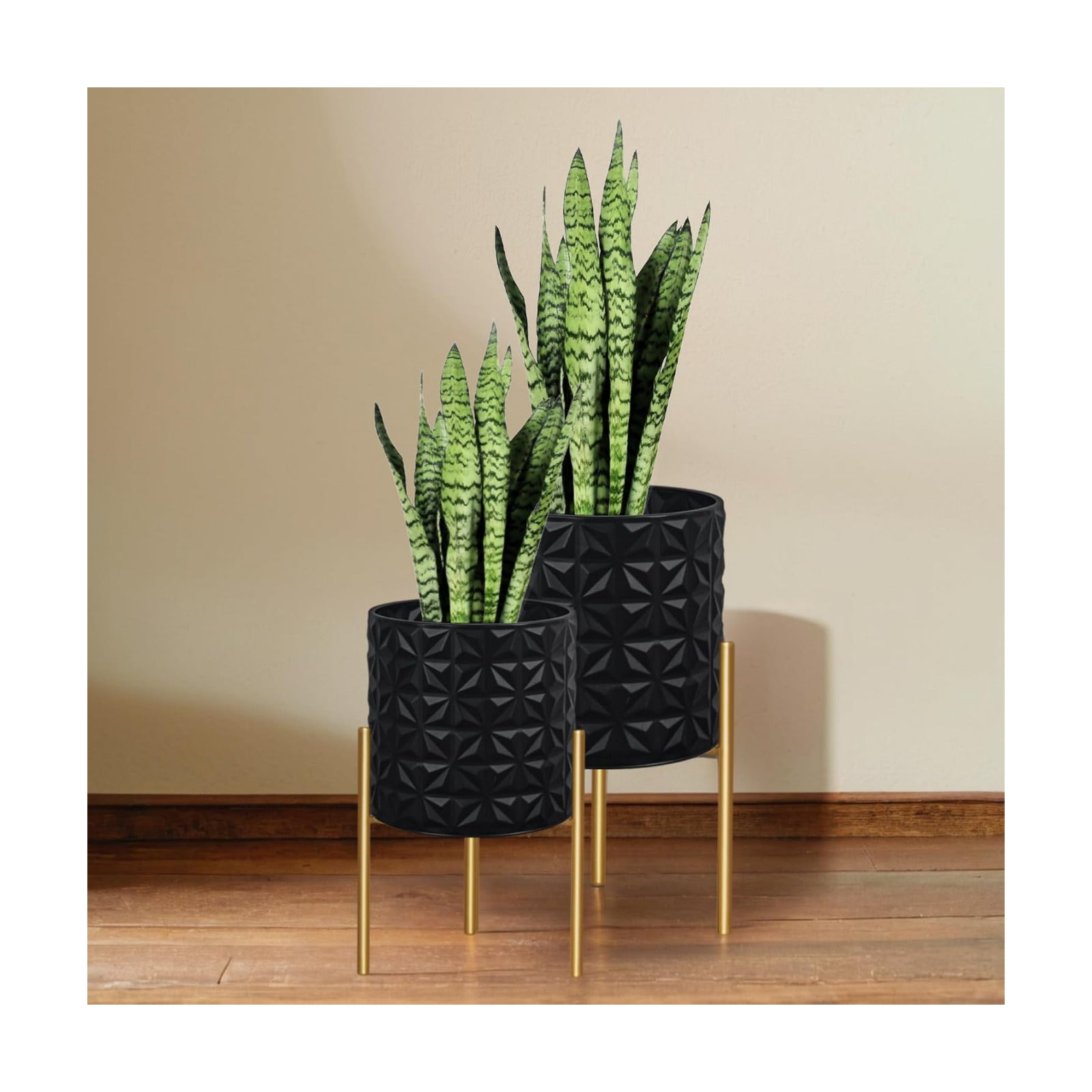 ARNIS Modern Planter Pots, Set of 2 Large Planters with Stand, Decorative Planters, Metal Pots with Drainage Holes for