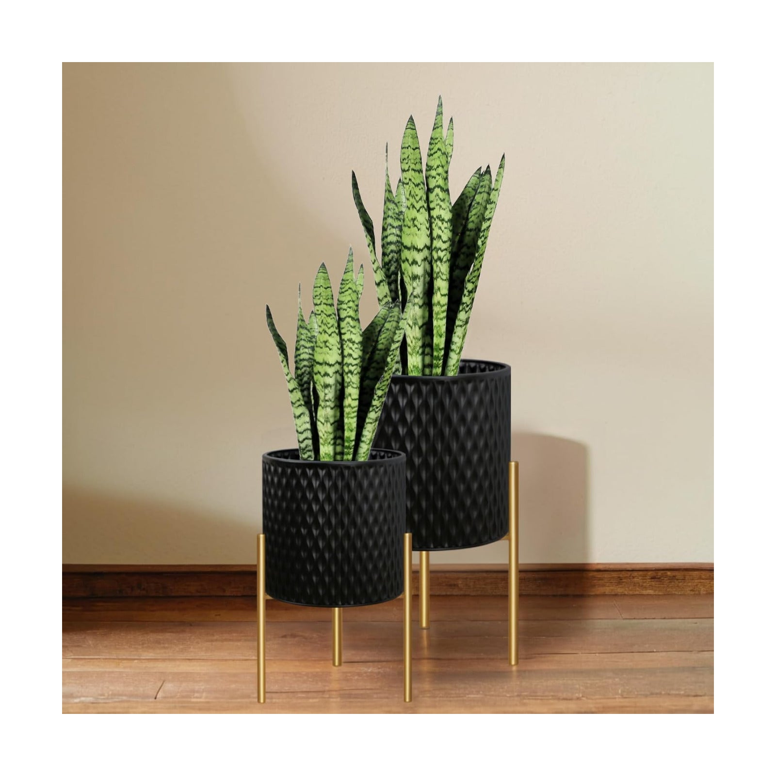 ARNIS Plants Pots with Stand, Large Size Flower Pots, Set of 2 Unique Mid Century Decorative Metal Flower Pots with