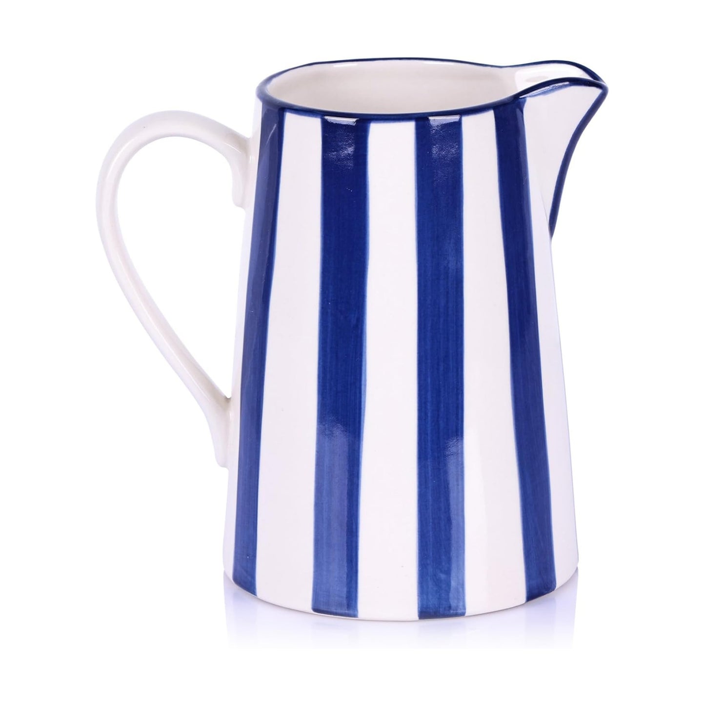 Ceramic and White Pitcher Vase / Stripes / Blue