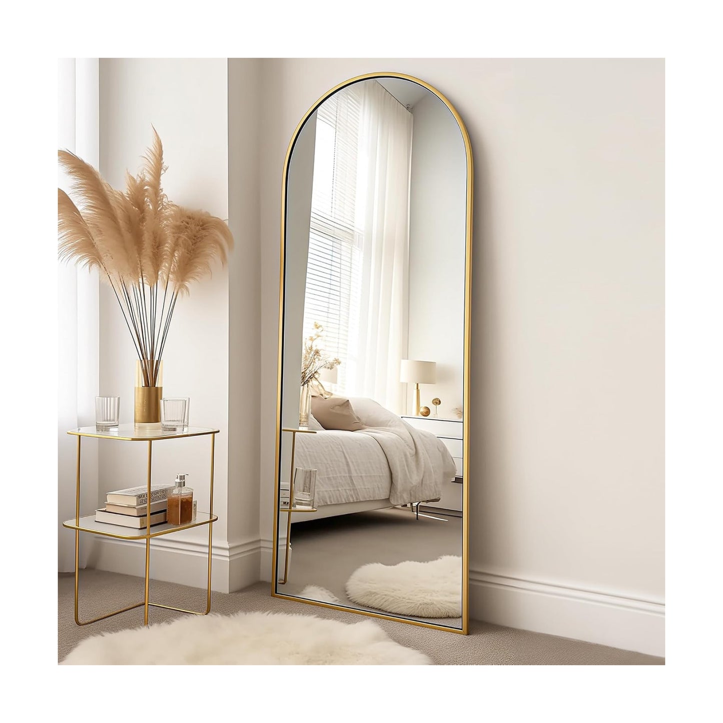 Prywot Arched Full Length Mirror, 58"x18" Full Body Mirror with Stand, Gold