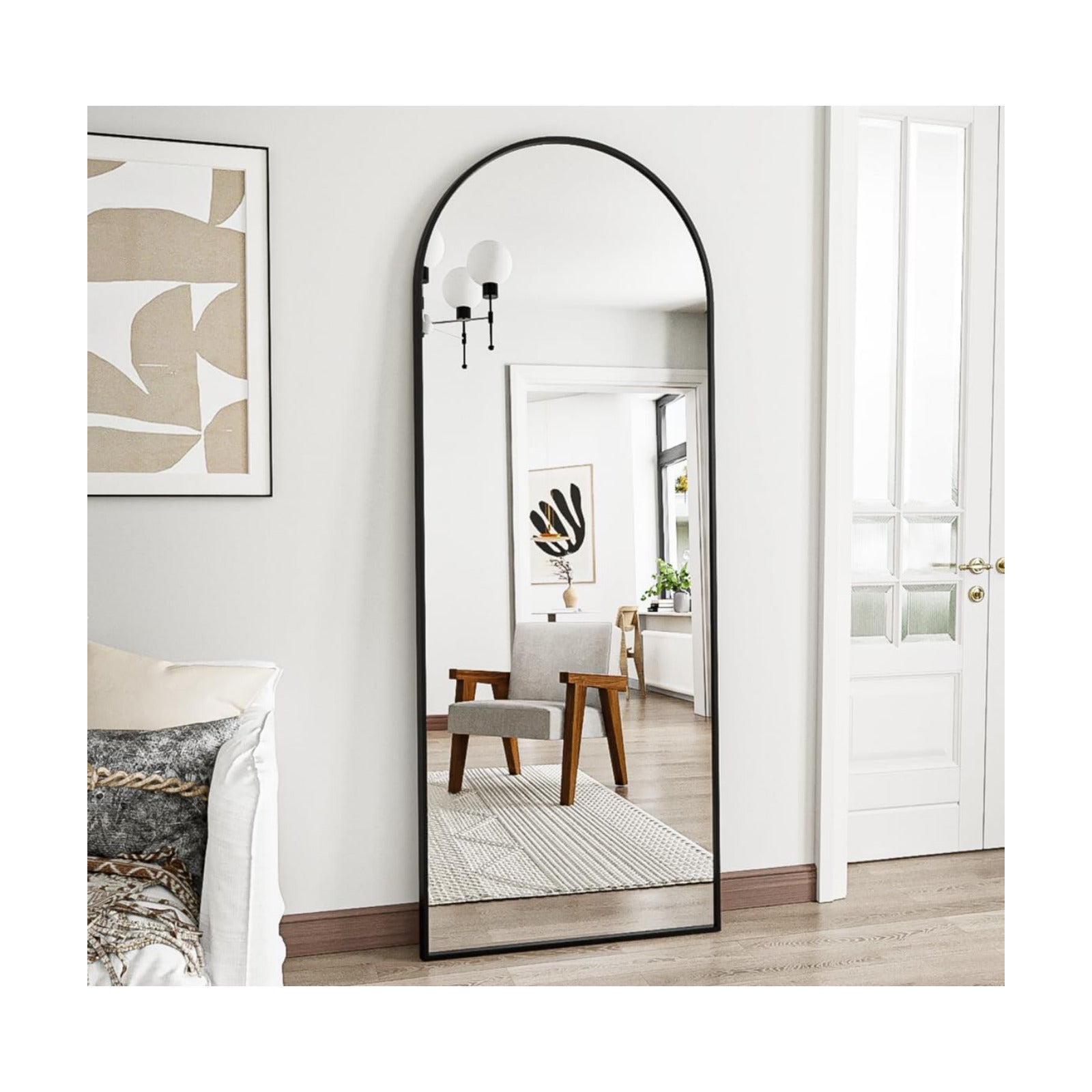 Prywot Arched Full Length Mirror, 58"x18" Floor Mirror with Stand, Black
