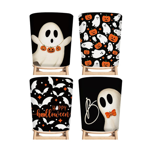 JarThenaAMCS 4Pcs Halloween Chair Back Covers Ghost Pumpkin Bat Dining Chair Slipcovers Removable Cute Seat Protector Covers for Home Kitchen