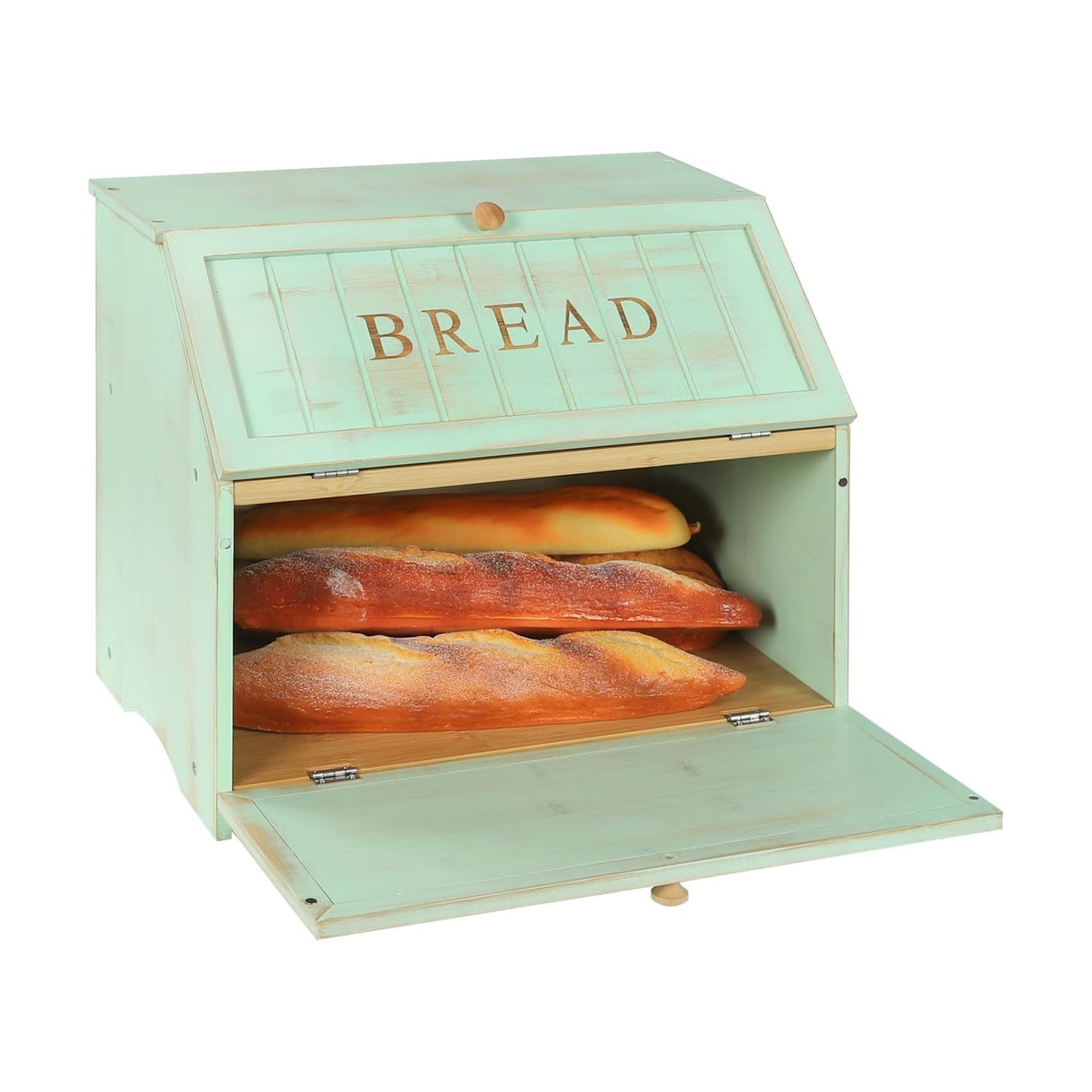HOMEKOKO Retro Double Layer Large Bread Box for Kitchen Counter, Mint Green | Keeps Bread Fresh 3-4 Days, 2-Tier