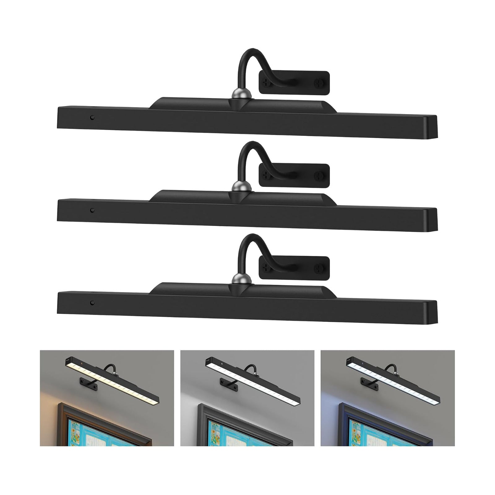 3Pack Picture Light Battery Operated, 16in Picture Light for Wall, 5000mAh Cordless Wall Lights with Controller,Art