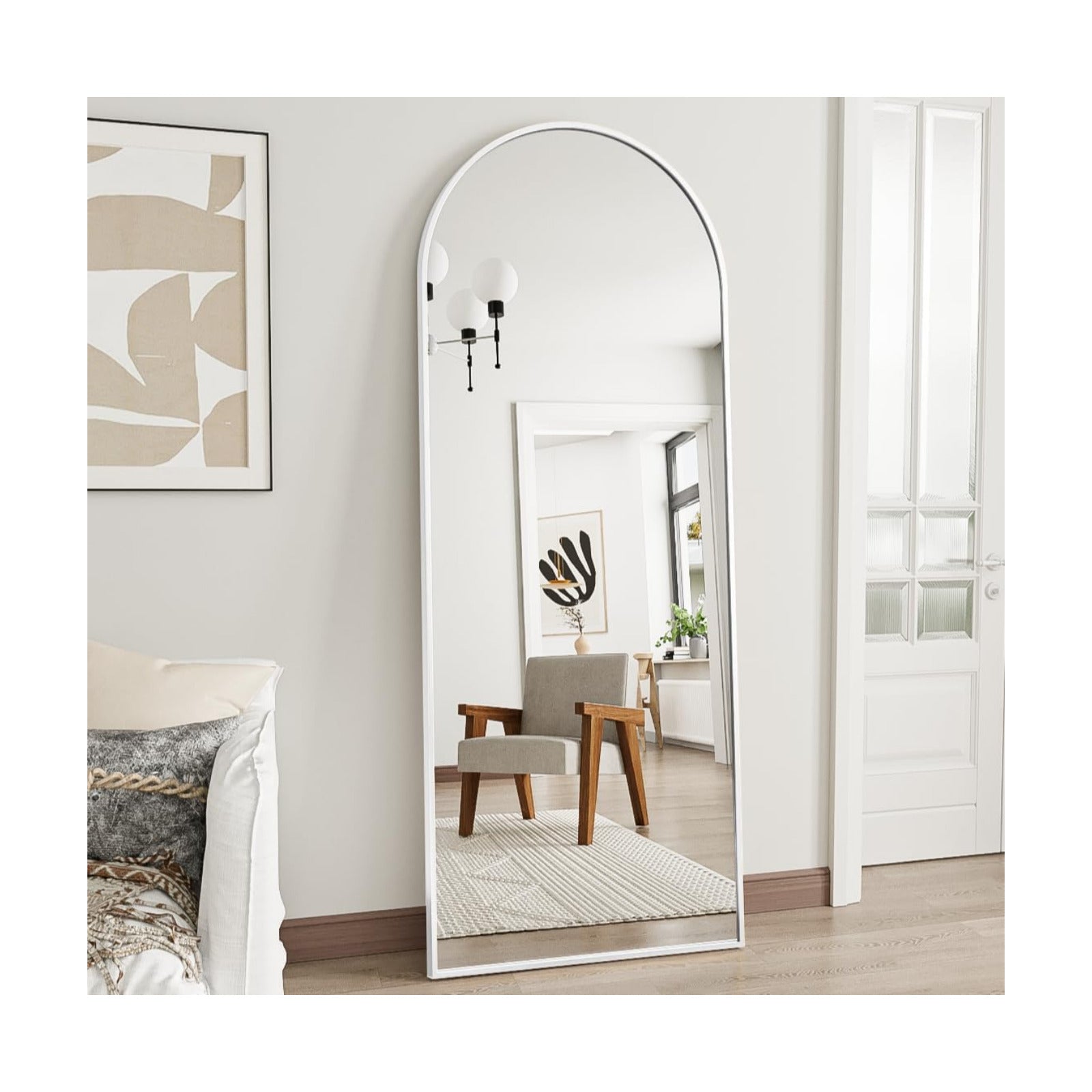 Prywot Arched Full Length Mirror, 58"x18" Floor Mirror with Stand, White