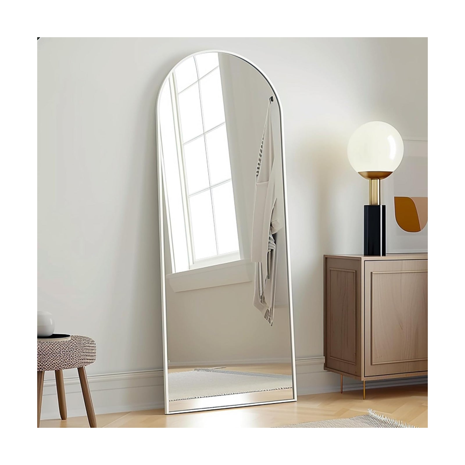 Prywot Arched Full Length Mirror Free Standing, 57"x20" Floor Mirror, White