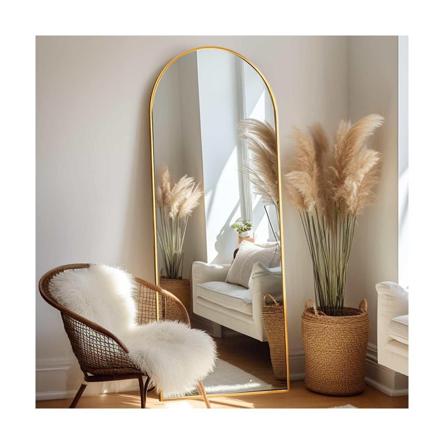 Prywot Arched Full Length Mirror Free Standing, 57"x20" Floor Mirror, Gold
