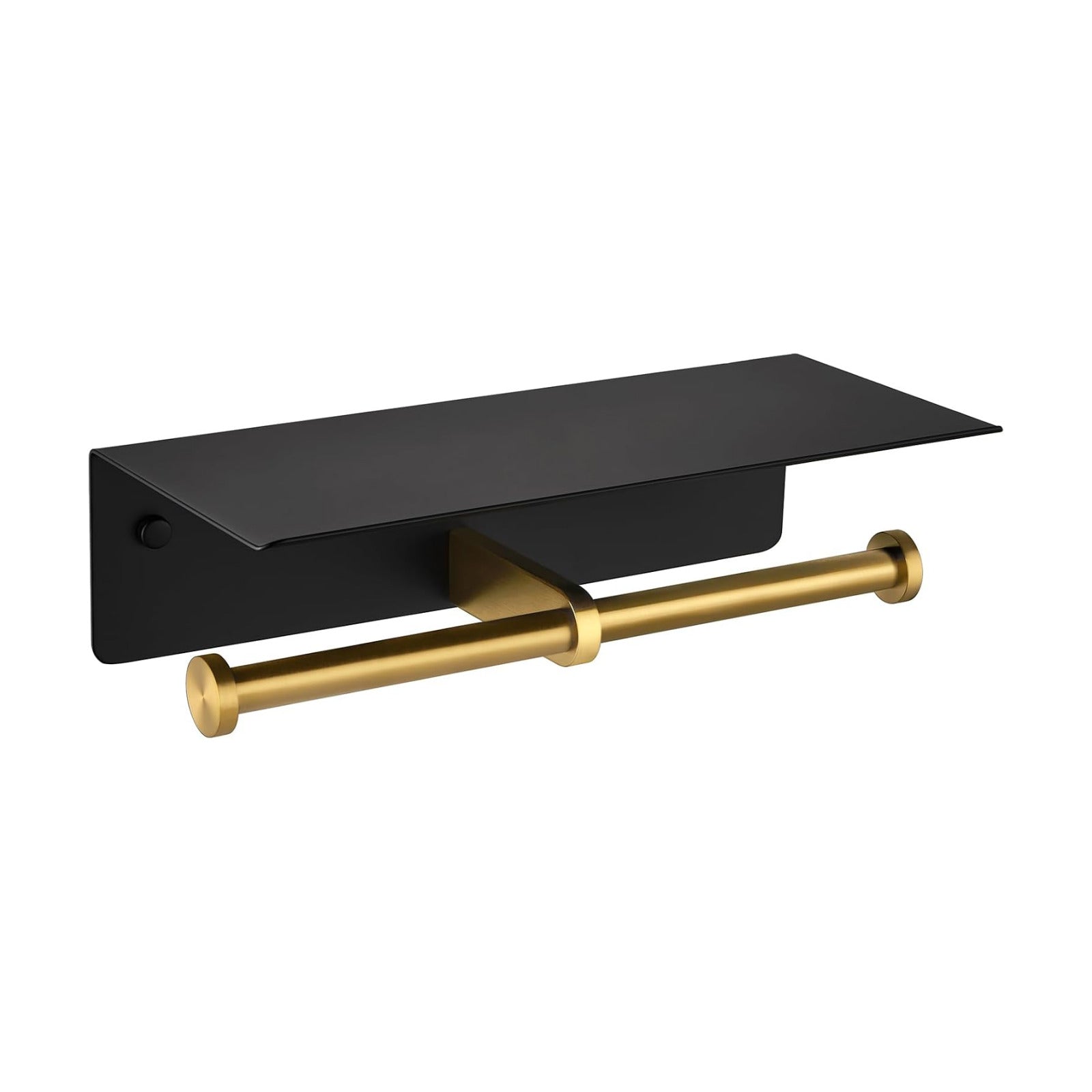 APLusee Double Toilet Paper Holder with Shelf, Black & Gold, Wall Mounted | 304 Stainless Steel, Rustproof for
