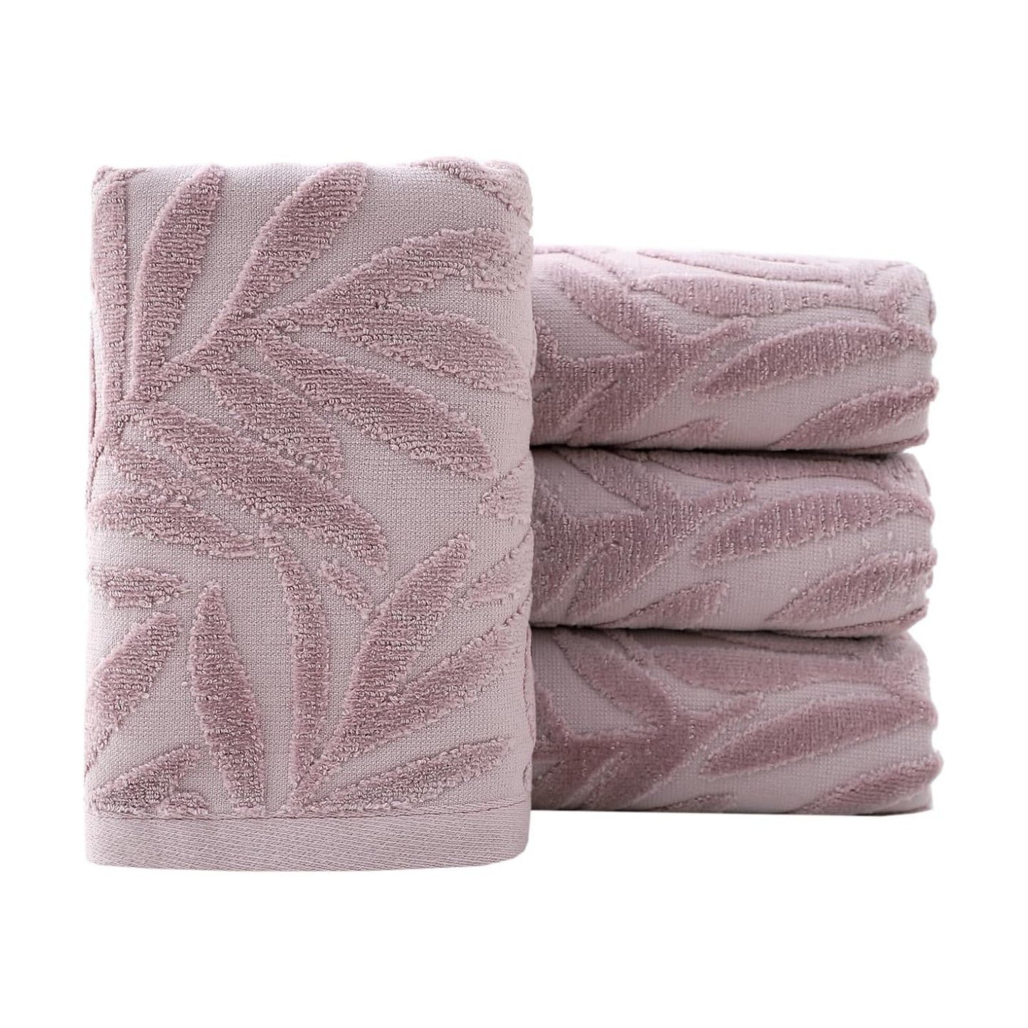 Hand Towels Set of 4 Leaf Pattern 100% Cotton Absorbent Soft Decorative Towel for Bathroom (Purple)