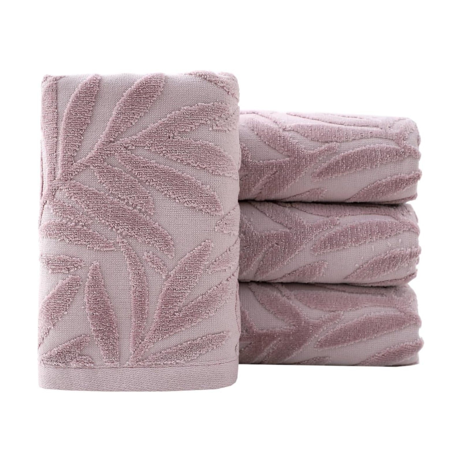 Hand Towels Set of 4 Leaf Pattern 100% Cotton Absorbent Soft Decorative Towel for Bathroom (Purple)