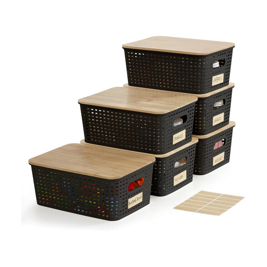 Plastic Storage Bins / Black / Small / Set of 6