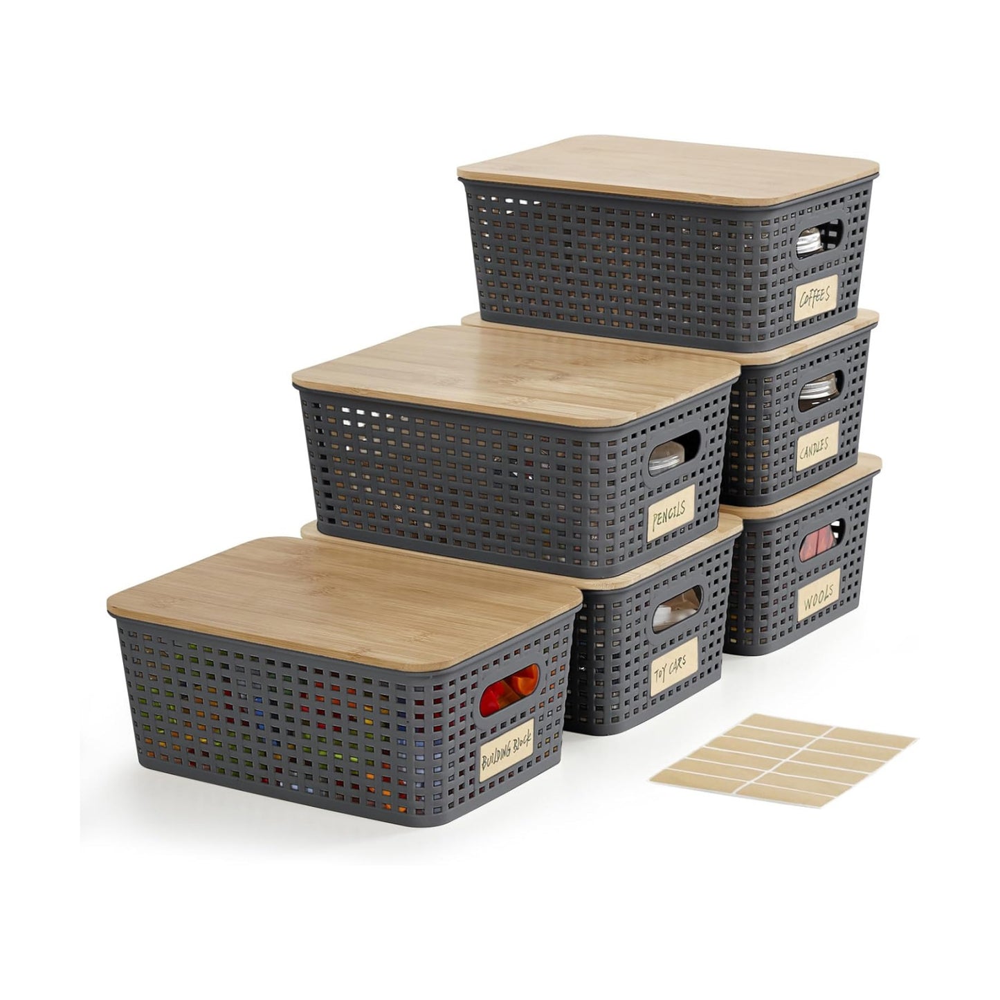 Plastic Storage Bins / Gray / Small / Set of 6