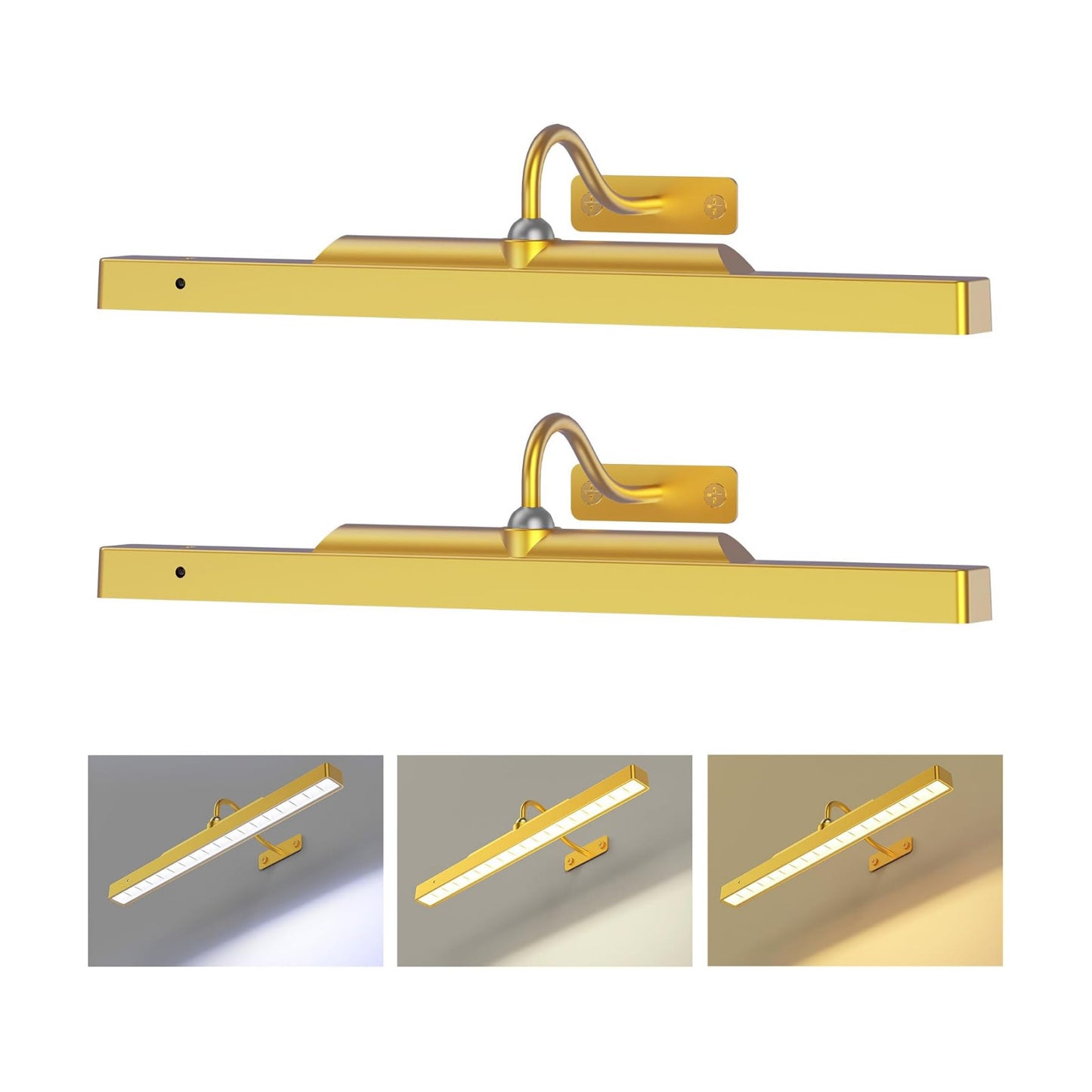 Picture Light Gold 2Pack, 5000mAh Battery Opertated Cordless Picture Lights for Wall, 16in CCT Dimmable with Touch