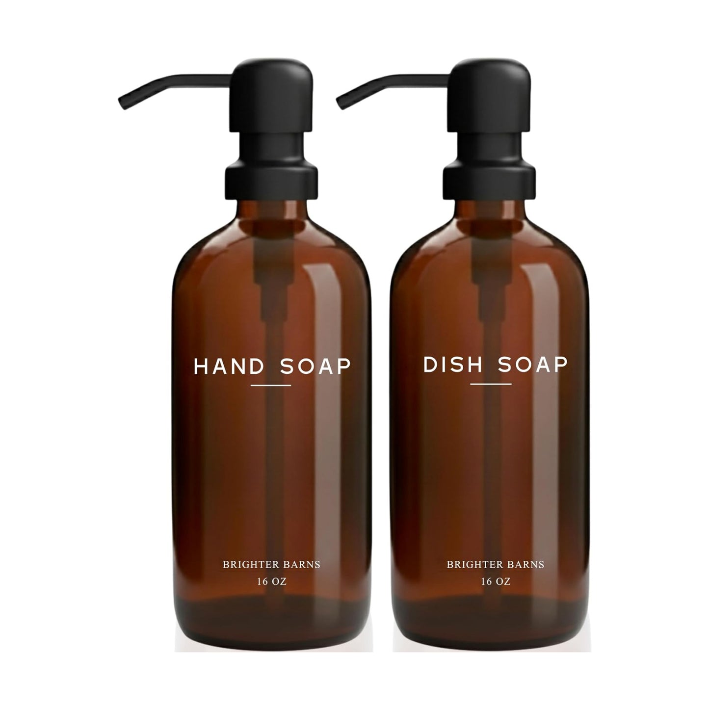 Amber Glass Hand and Dish Soap Dispenser Set by Brighter Barns - Modern Kitchen Decor & Accessories for Airbnb, RV