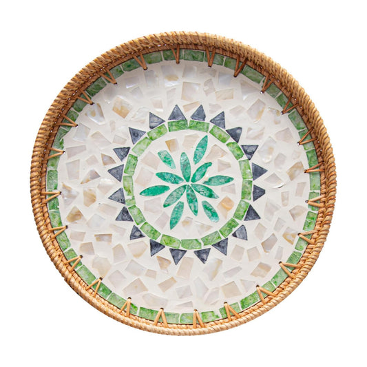12'' Wicker Serving Tray / Bohemian / Set of 12
