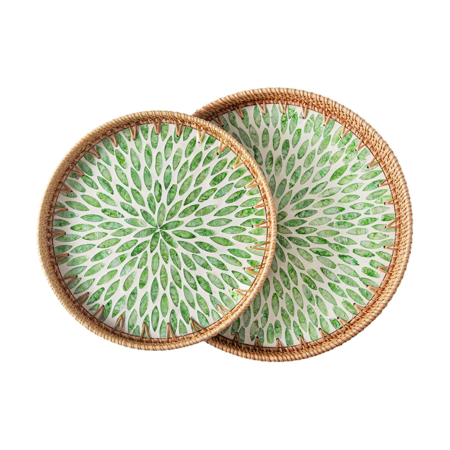 Wicker Serving Tray / Green Leaf / Set of 2