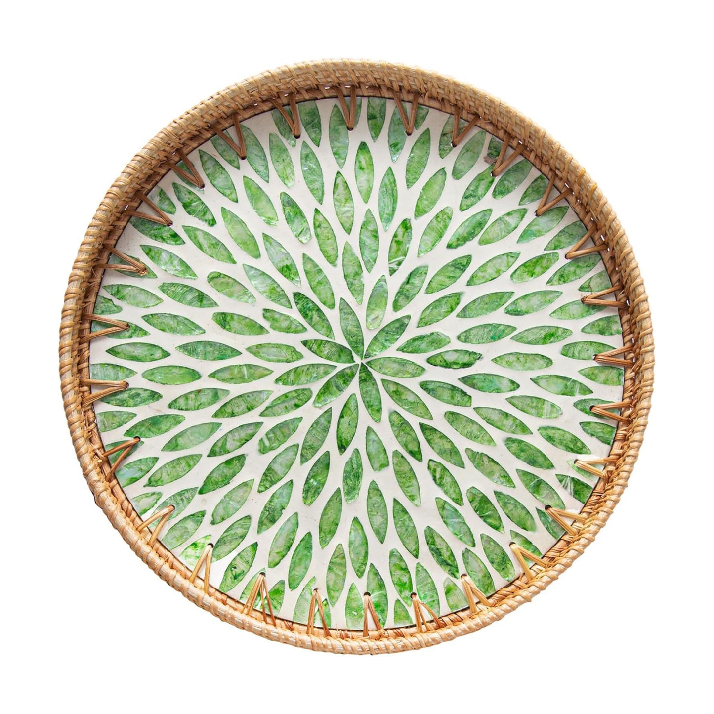 Wicker Serving Tray / Green Leaf / 12 Inch