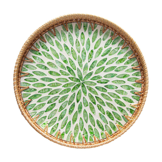 Wicker Serving Tray / Green Leaf / 12 Inch