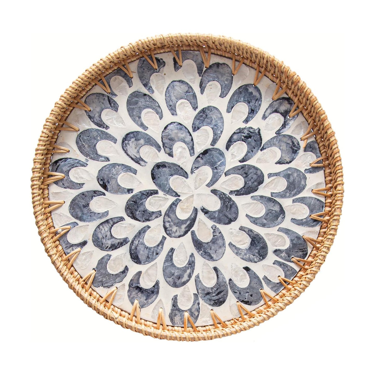 Wicker Serving Tray / Coastal Blue / 12 Inch