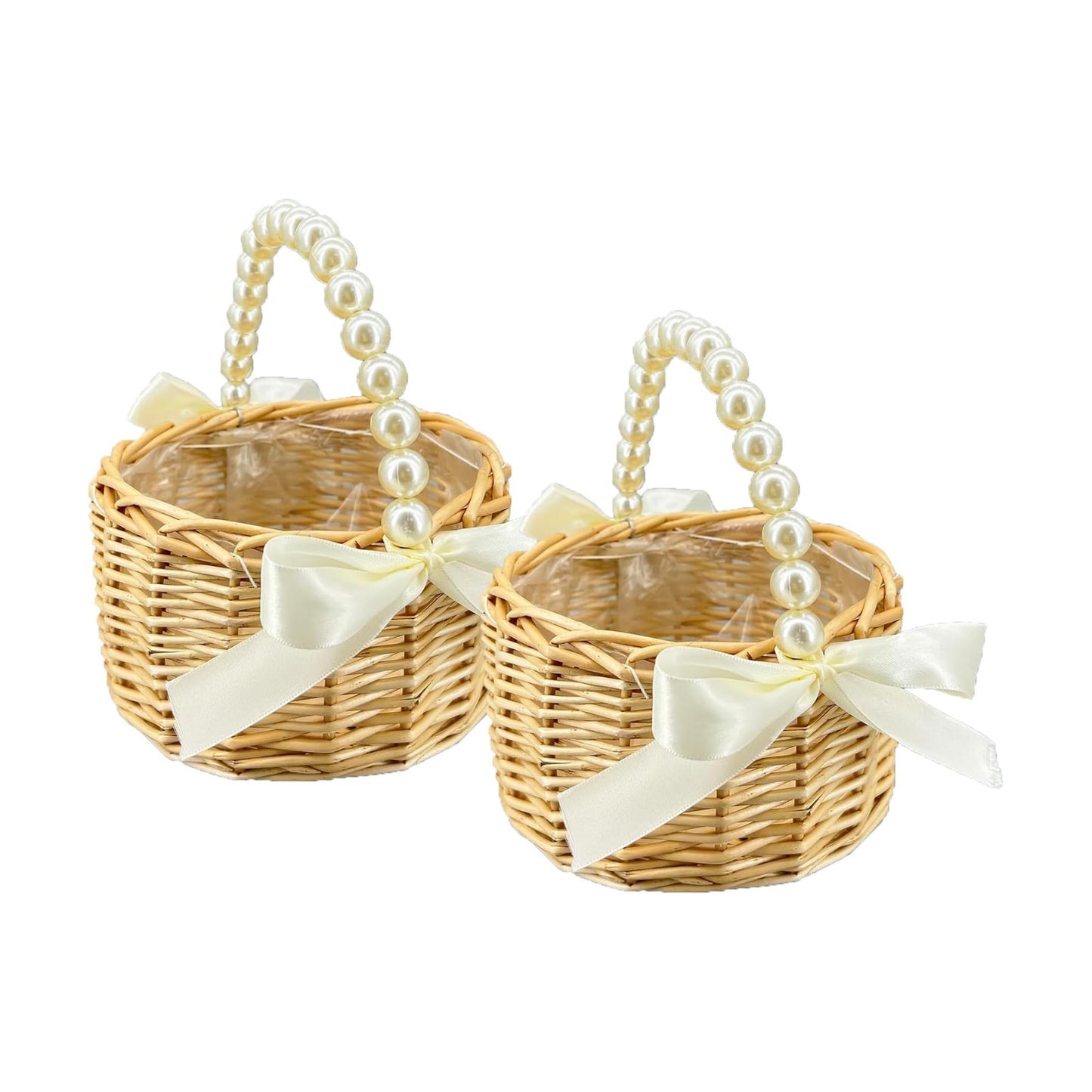 Wicker Rattan Flower Girl Basket / Natural Two Piece / Set of 2
