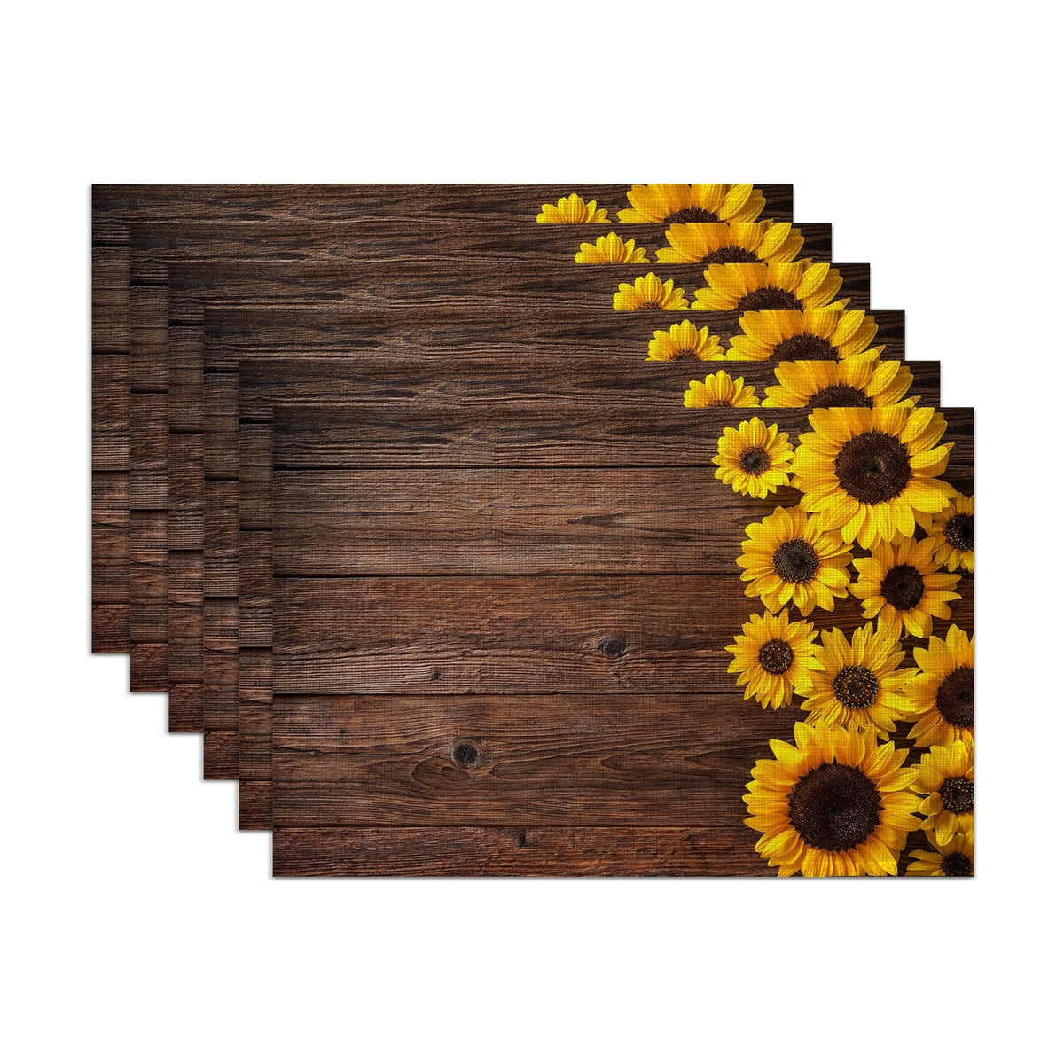 Sunflowers Wooden Placemats Set of 6,Washable Heat Resistant 12×18 Inch Linen Table Mats,Place Mats for Party Outdoor Dining Decor