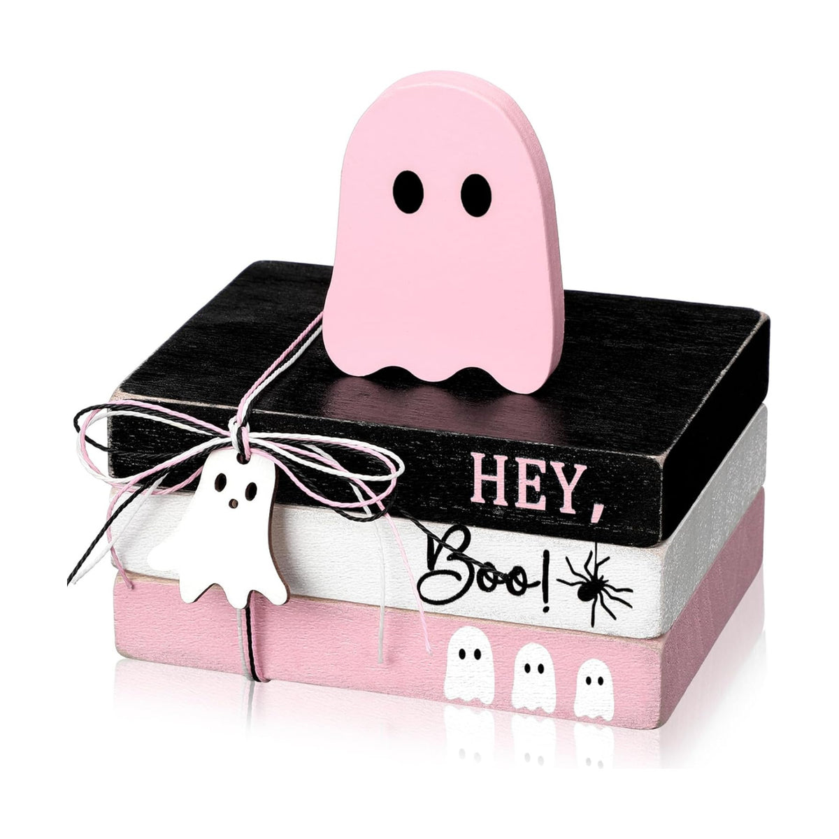 GlikCeil 4 Pcs Halloween Ghost Table Decorations Spooky Wooden Signs,Pink