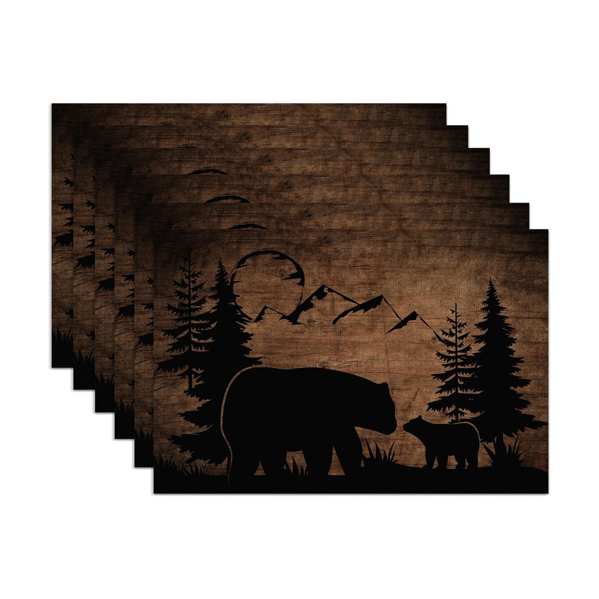 Bear Lodge Placemats Set of 6,Washable Heat Resistant 12×18 Inch Table Mats Farmhouse Place Mats for Outdoor & Camping Lodge Cabin Decor