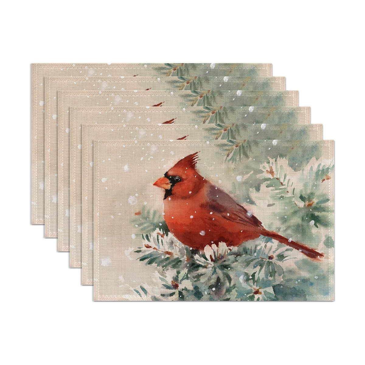 Christmas Cardinal Placemats Set of 6, Bird Place Mats Washable Heat Resistant 12×18 Inch Linen Table Mats for Christmas Dining Décor
