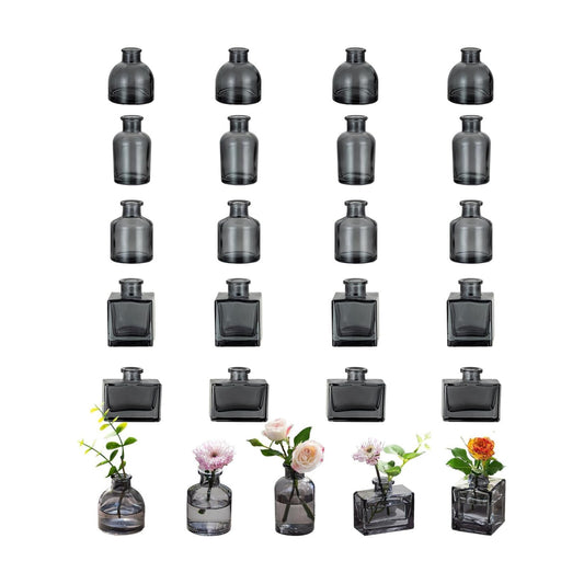 Clear Small Flower Vase Tiny Glass Table Centerpieces Modern / Black Grey / Set of 20
