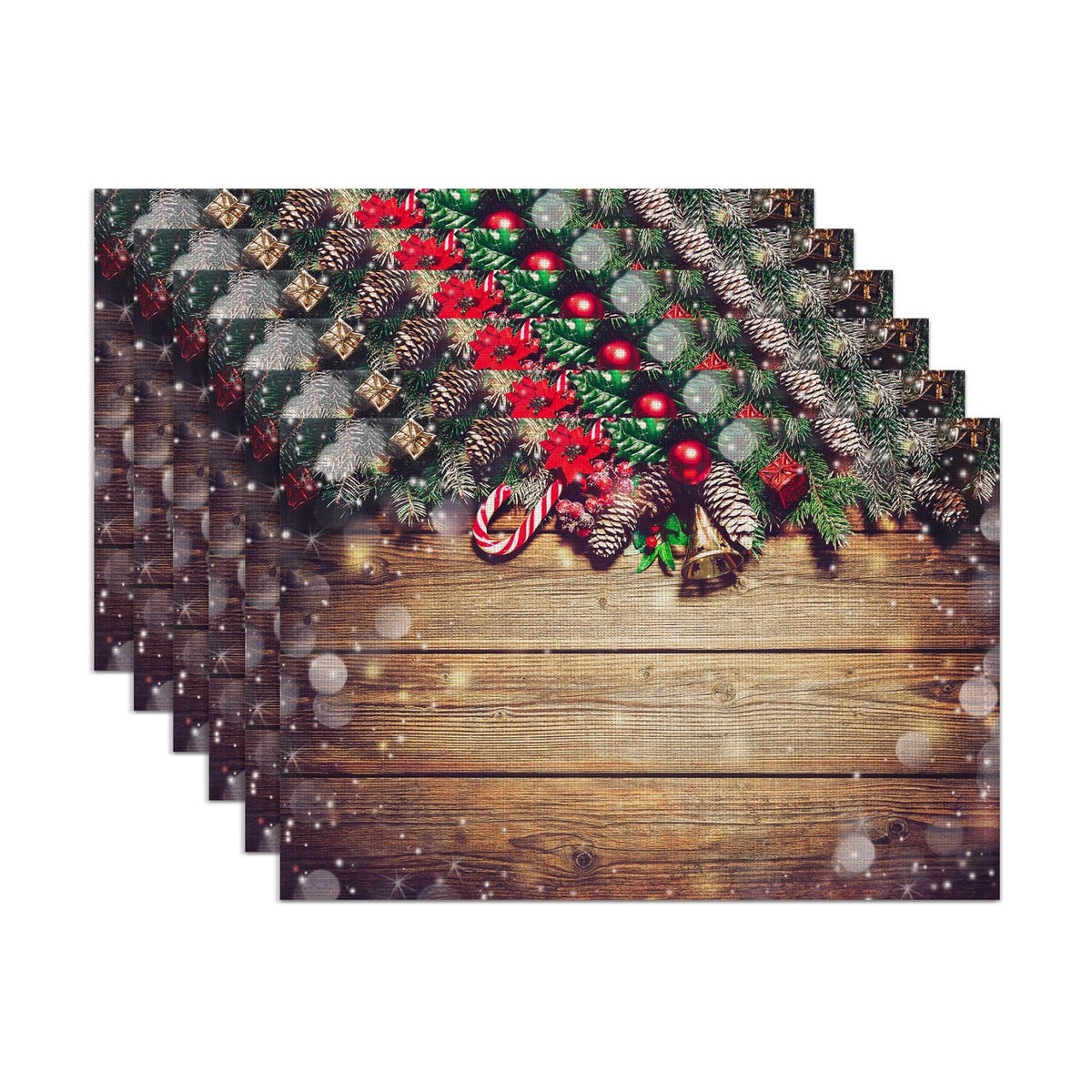 Christmas Placemats Set of 6,Washable Heat Resistant 12×18 Inch Linen Table Mats Wooden Place Mats for Party Outdoor Dining Décor