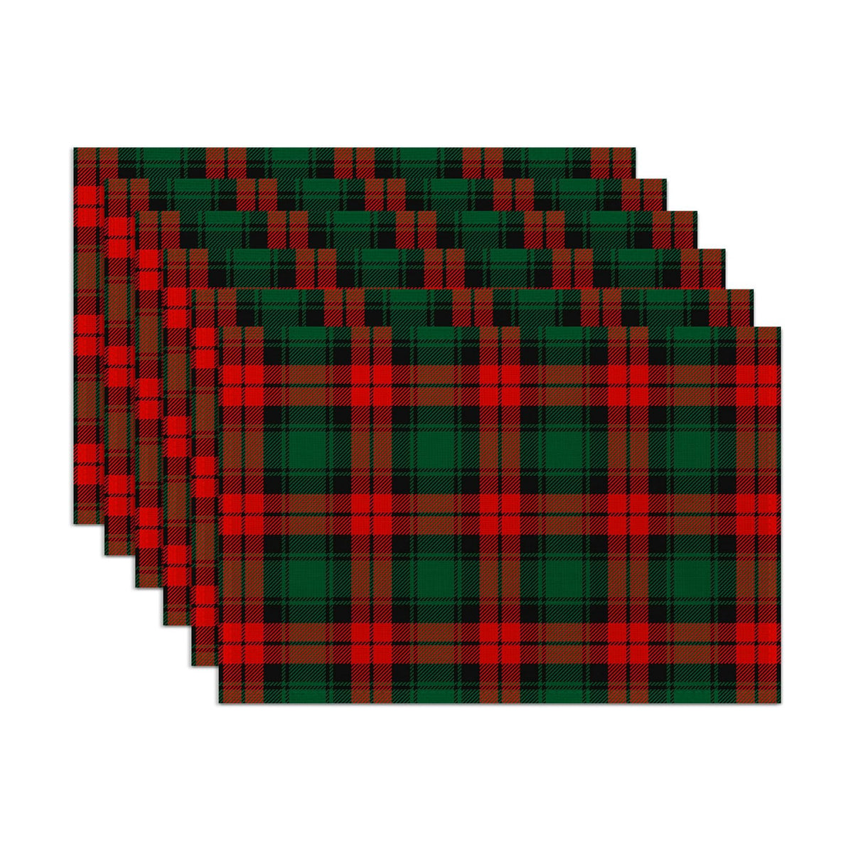 Christmas Plaid Placemats Set of 6,Washable Heat Resistant 12×18 Inch Linen Table Mats Green Red Place Mats for Party Outdoor Dining Décor