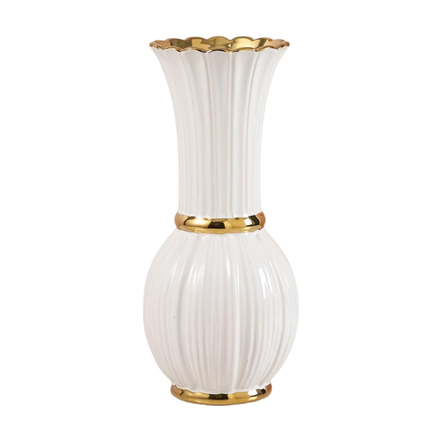 Gold Ceramic Vase / Small / White / 7 Inch