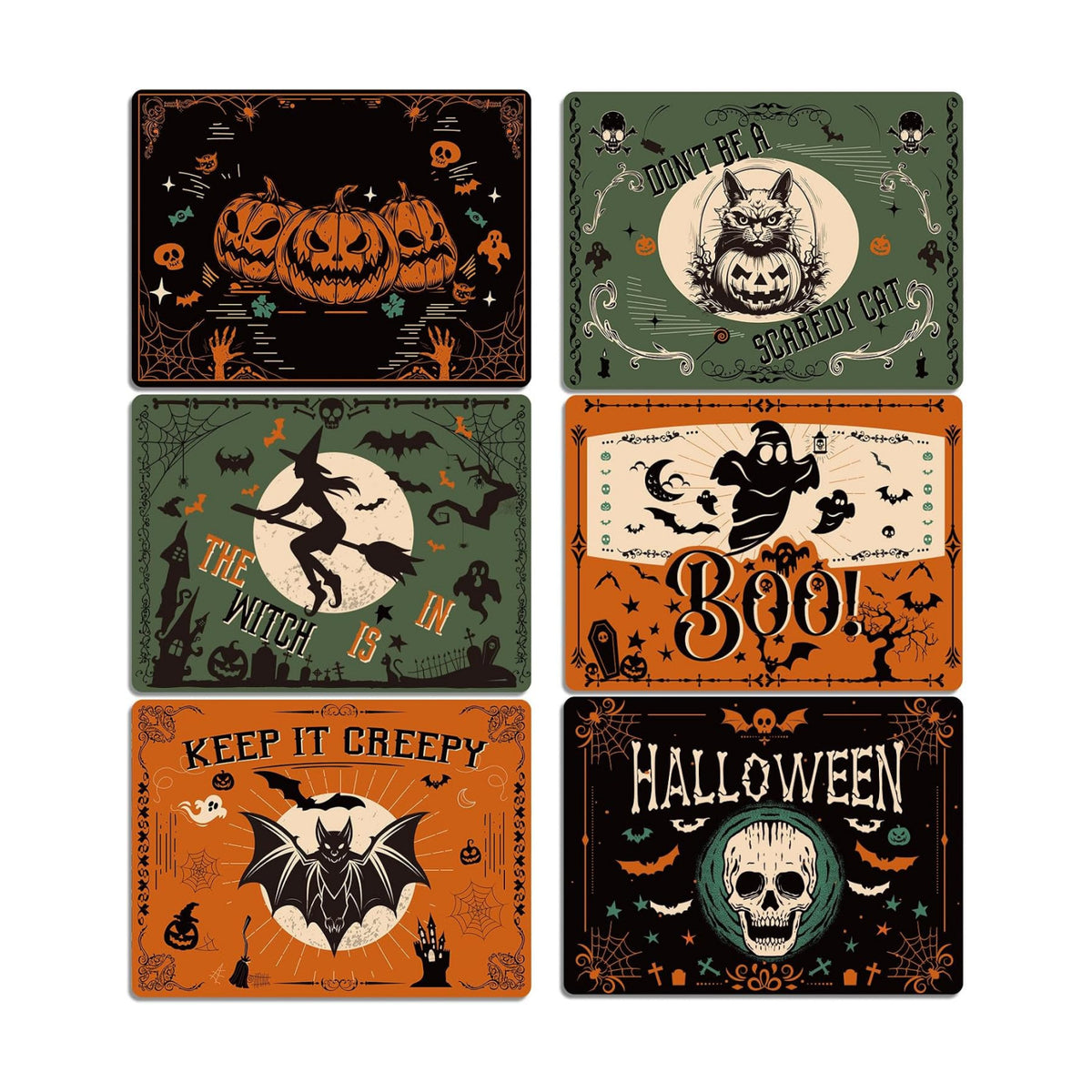Halloween Plastic Placemats Set of 6 Black Gothic Bat Mat 17×13×0.04 in