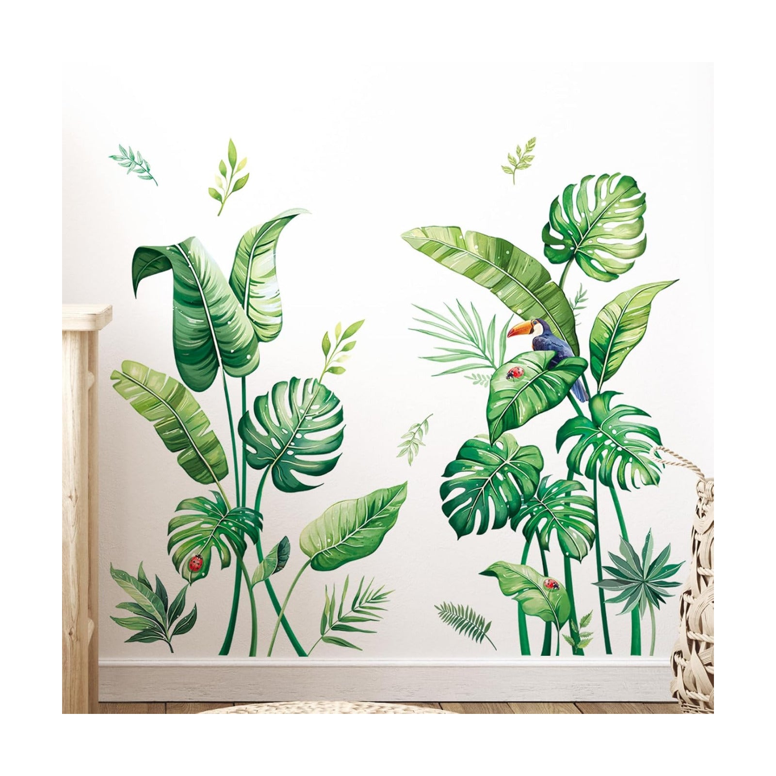 Tropical Palm Leaves Wall Stickers Large Monstera Leaf Wall Decals Green Plants / Green-palm Leaves
