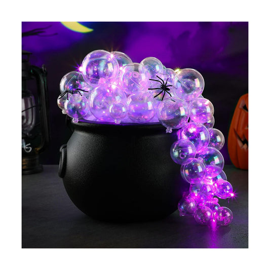 Jenaai 96 Pcs Halloween Bubbling Cauldron Set with 40 Ball Ornaments 2 Lights String 20 g Spider Webs 2 Fake Spider 50 Adhesive Points for Party (Purple, Pink)