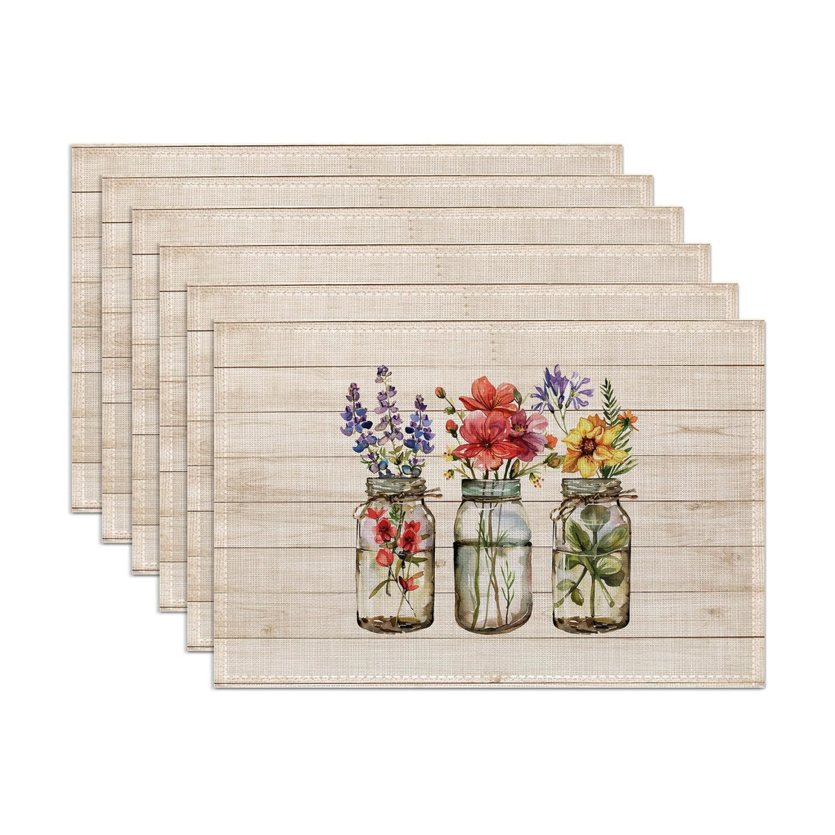 Spring Flowers Placemats Set of 6,Washable Heat Resistant 12×18 Inch Linen Table Mats Floral Place Mats for Party Outdoor Dining Decor