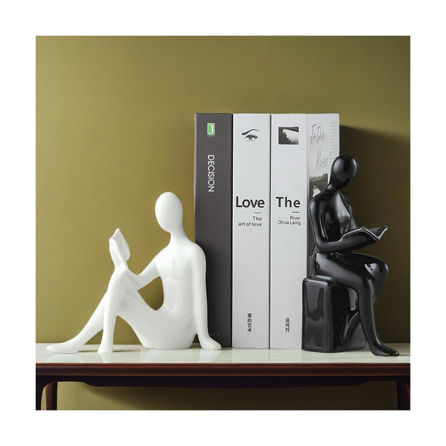 Home Decorative Reading Couple Statue Bookends Elegant Ceramic Bookshelf Room / Black and White