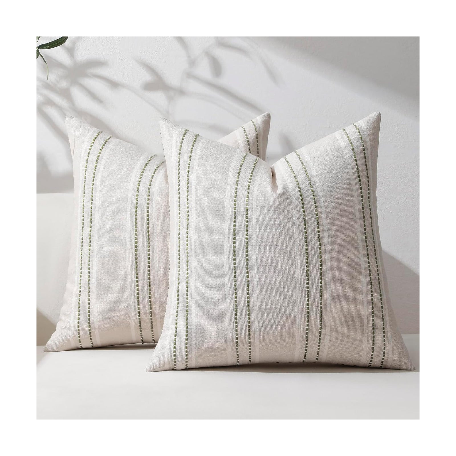 Spring Decorative Pillow Covers Striped Throw Pillows Textured Linen / Green / 18 x 18 / Set of 2