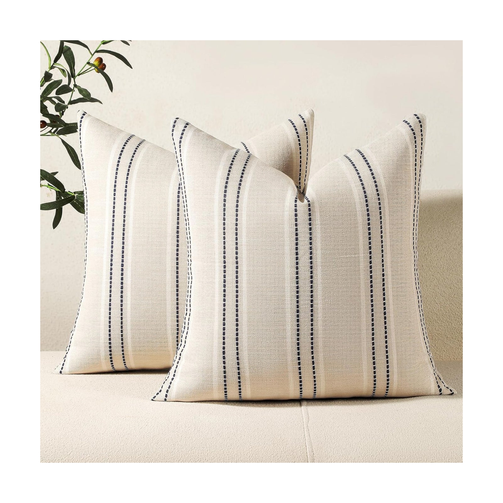 Throw Pillow Covers Striped Pillow Covers Textured Linen Decorative / Black / 20 x 20 / Set of 2