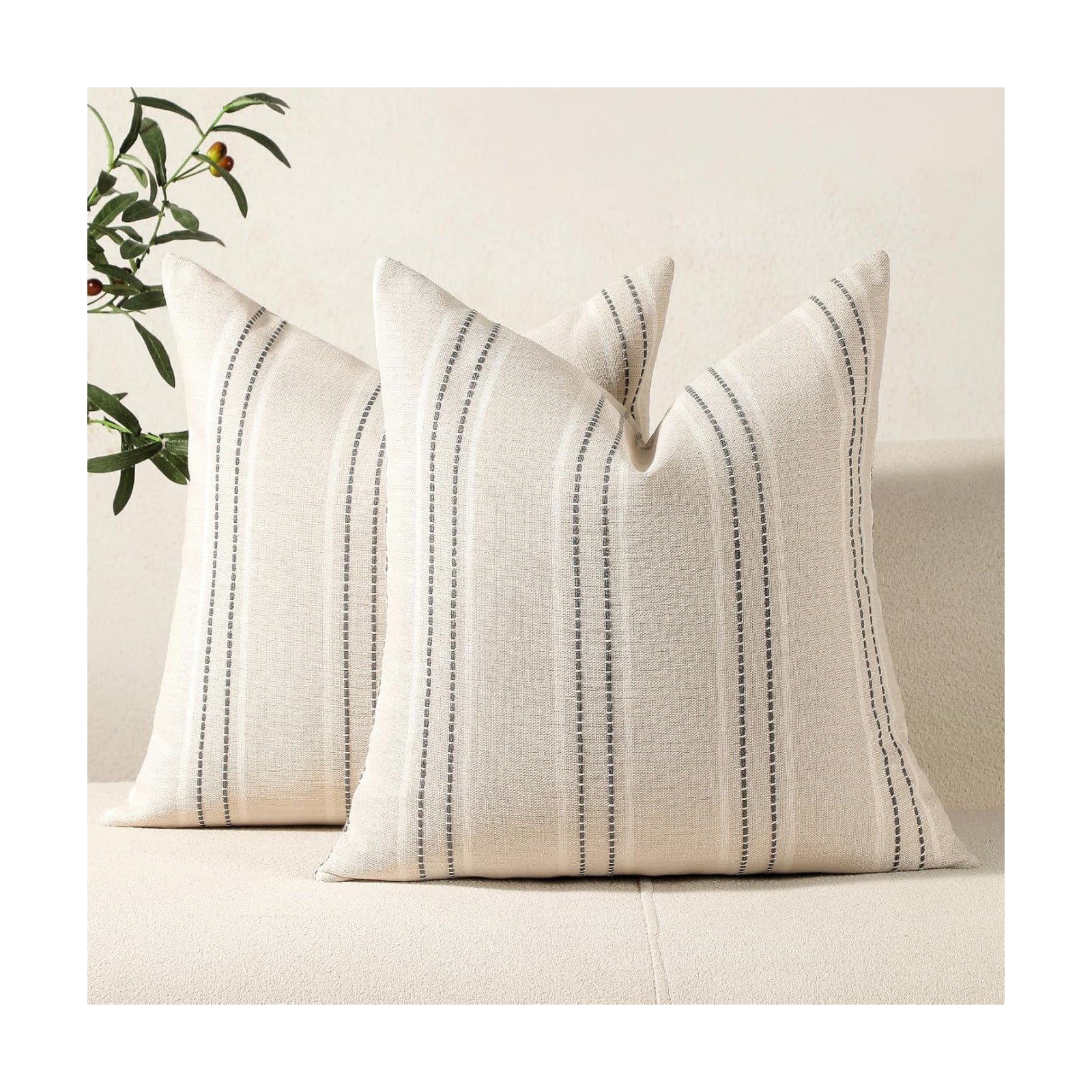 Throw Pillow Covers Striped Pillow Covers Textured Linen Decorative / Grey / 20 x 20 / Set of 2