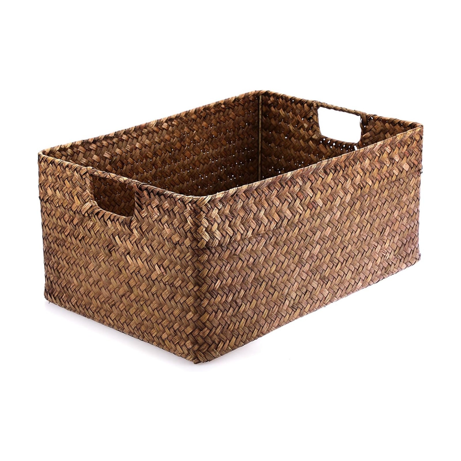 Seagrass Storage Baskets Bin / 16.1 x 11.8 x 7.7 / Large / Coffee