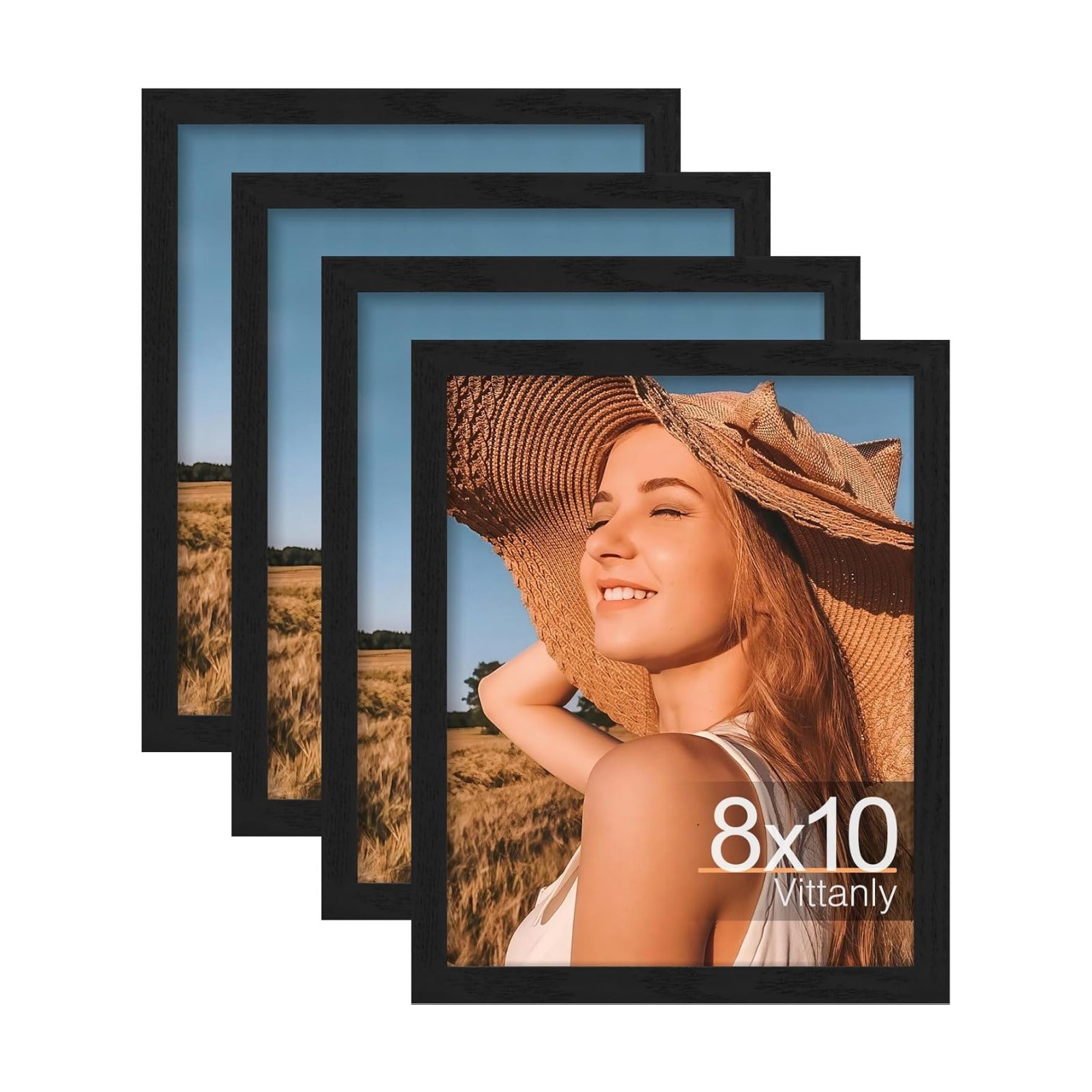 Picture Frame / Mat or without Mat / Black / 8 x 10 / Set of 4