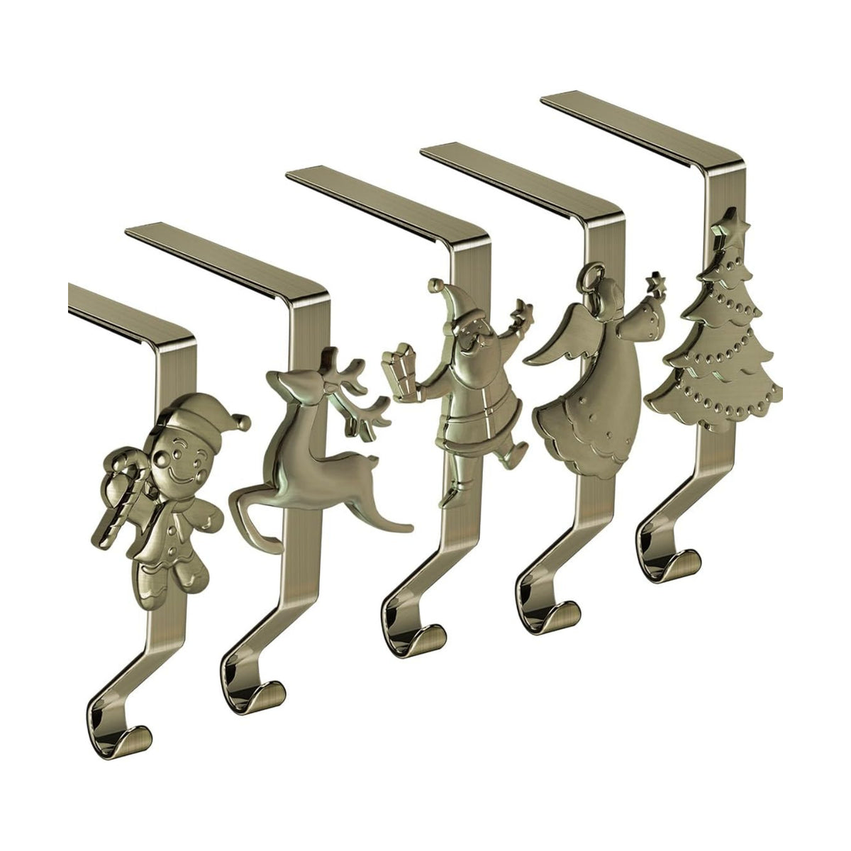 Stocking Holder for Mantle, Christmas Stocking Holders Set of 5, Reusable Christmas Stocking Hooks, No-Damage Xmas Hanger for Fireplace Mantle Grip Christmas Decoration Ornaments Hanging