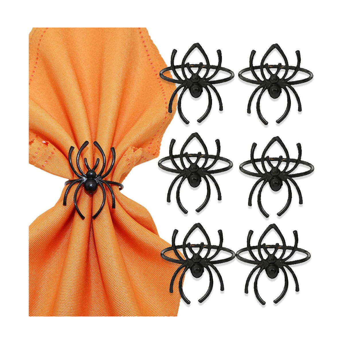 6 Pieces Halloween Spider Napkin Rings Spooky Napkin Ring Holder Metal Alloy Serviette Buckle Ring for Halloween Party Kitchen Dinner Table Decorations (Black Spider)