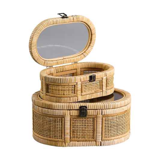 Oval Rattan Boxes / Brown / Set of 2