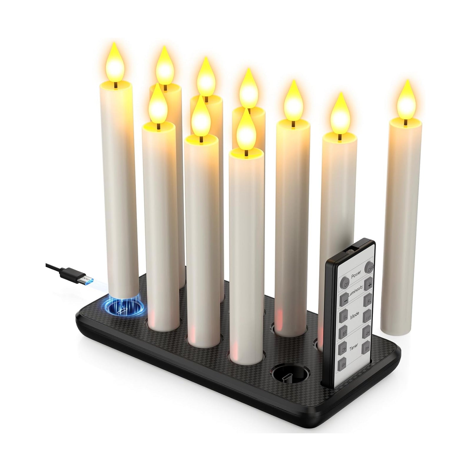 Yme Rechargeable Flameless Taper Candles Battery Operated with Remote Timer | USB-C Charging Base, 6.7" Flickering